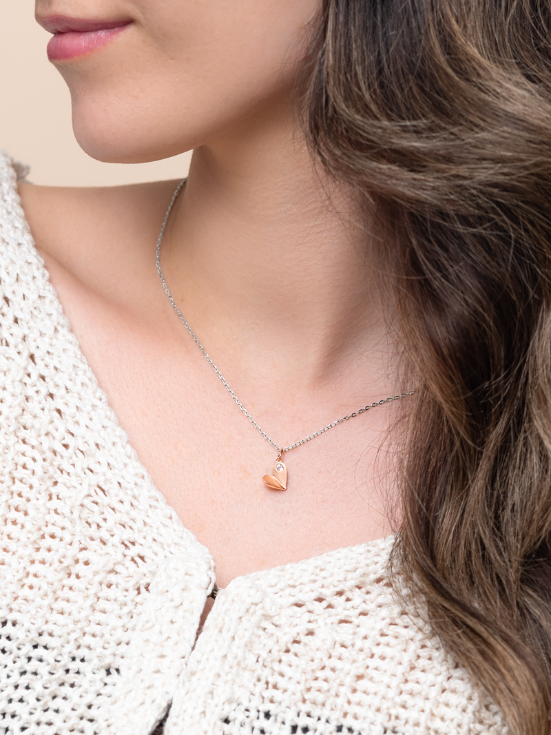 Dainty Folded Heart Two Tone Necklace