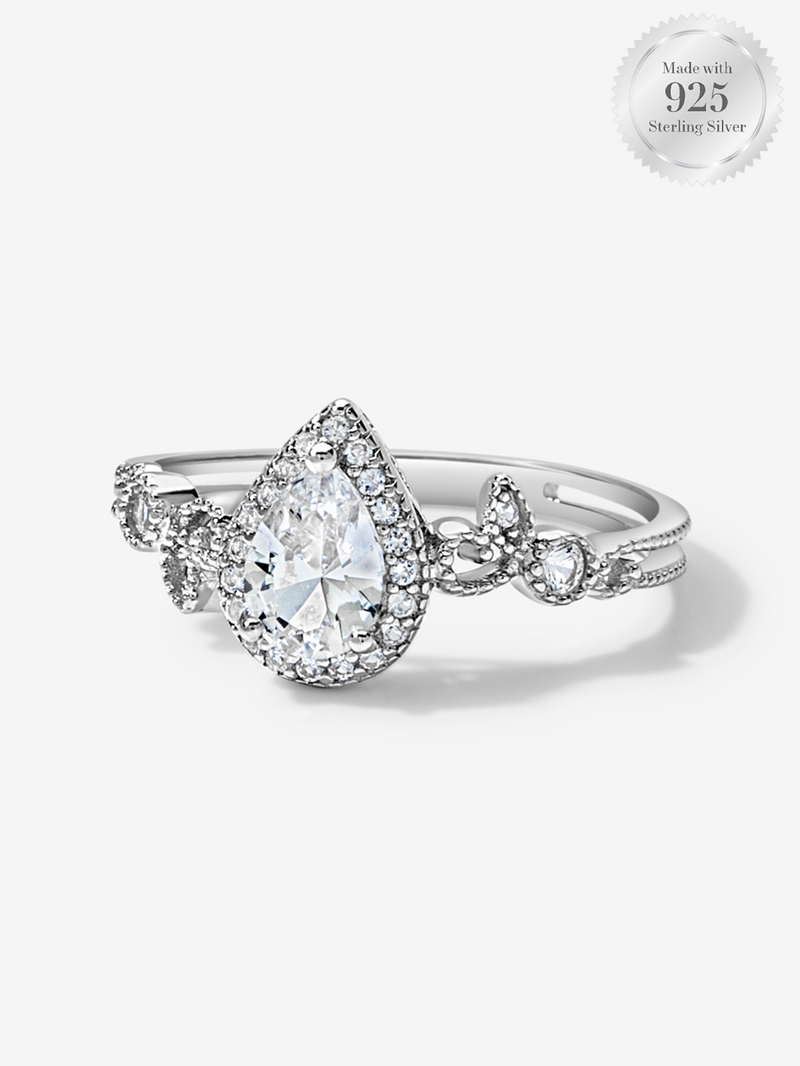 Pavé Pear Halo Vintage Ring